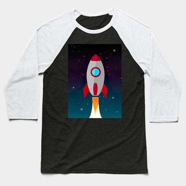 Flying Space Rocket Baseball T-Shirt by maxcode